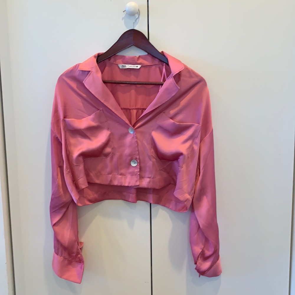 Hot pink silk crop top